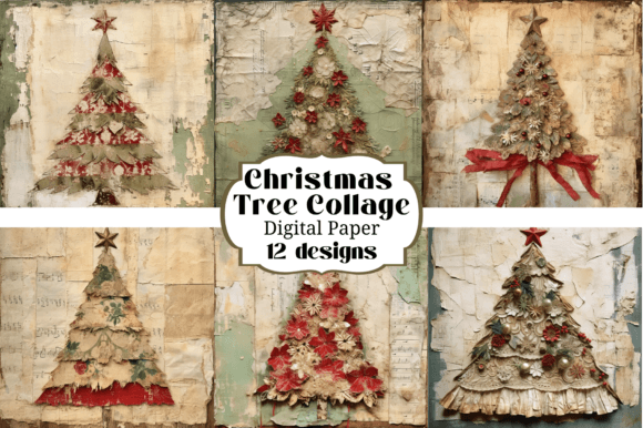 12 Christmas Tree Collage Backgrounds for Festive Crafts