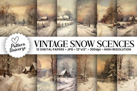 12 Vintage Snowy Scenes Backgrounds for Winter Projects