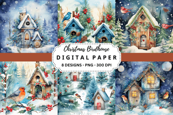 Christmas Birdhouse Backgrounds: A Festive Design Toolkit