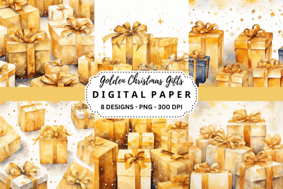 Golden Christmas Gifts Backgrounds: Festive Digital Assets