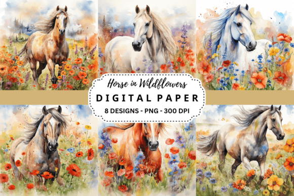 Horse in Wildflowers Backgrounds: Capturing Rustic Elegance