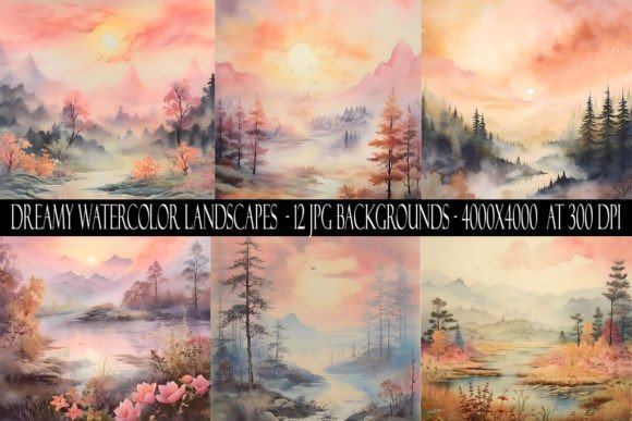 Infuse Your Projects with Ethereal Beauty Using Dreamy Watercolor Landscape Backgrounds