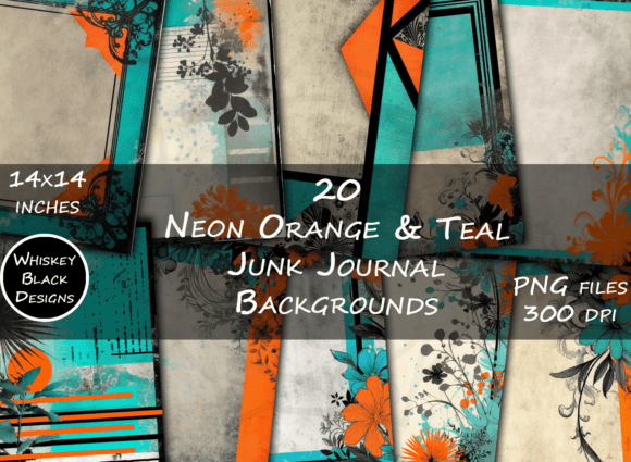 Neon Orange & Teal Blue Junk Backgrounds for Creative Projects