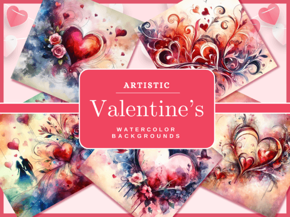 Valentines Day Backgrounds Digital Paper: 55 Artistic Watercolor Designs